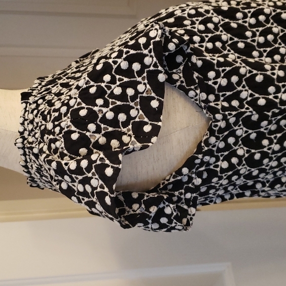 LOFT Black And White Eyelet Ruffle Sleeve Dress NWT - Picture 7 of 14